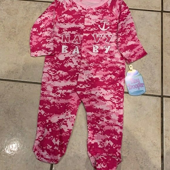 NEW Tiny Trooper Kids Girl Navy One Piece Pink Size M 3  6 Long Sleeve Close Toe - Picture 1 of 5